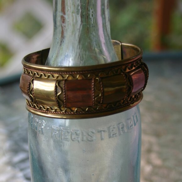 Copper and Metal Hand Crafted Cuff Bracelet R-920 - Picture 5 of 5